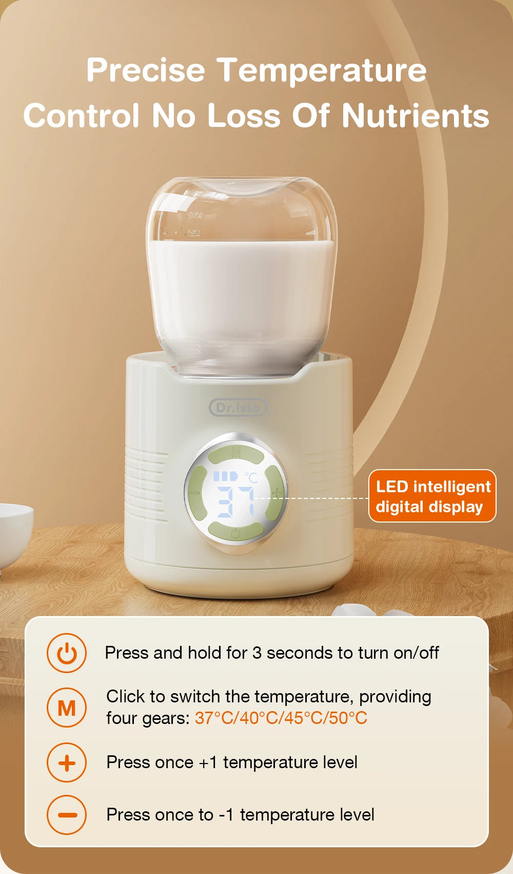 MAMIJOY Portable Baby Bottle Warmer 4 Gears Adjustable LED Display Prevent Dry Burn Tpye-c Interface For Multi-brand Bottles N38