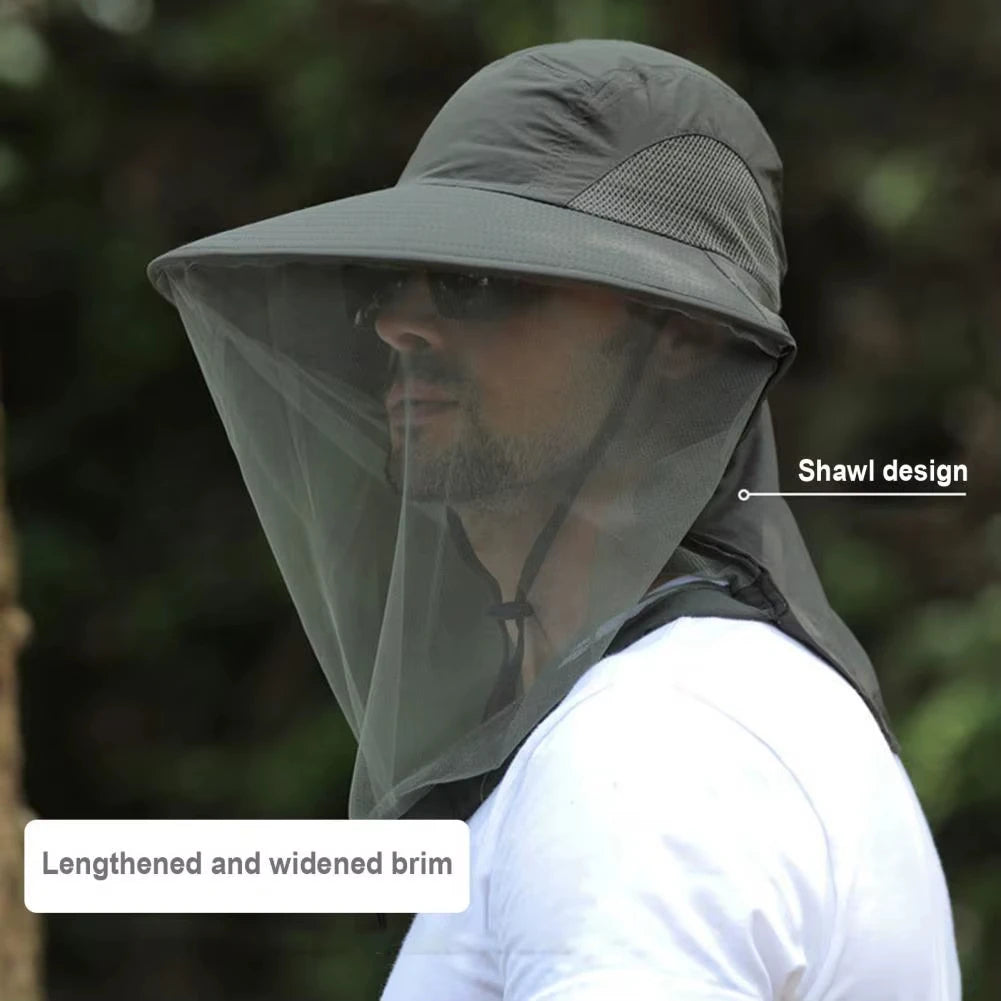 Anti-UV Sports Hat Fishing Insect Protective Cap Breathable Full-Mesh Head Net Hat Camping Hiking Hat Adjustable Unisex Hat