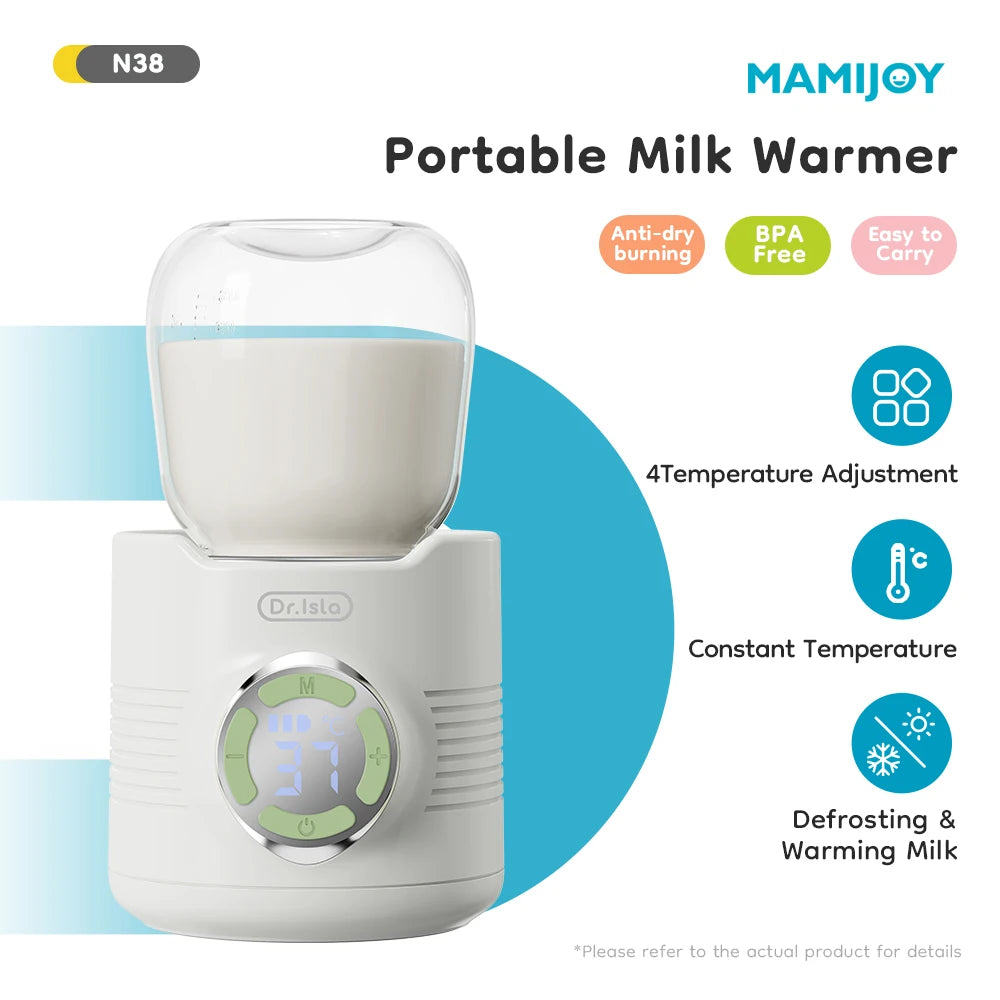 MAMIJOY Portable Baby Bottle Warmer 4 Gears Adjustable LED Display Prevent Dry Burn Tpye-c Interface For Multi-brand Bottles N38