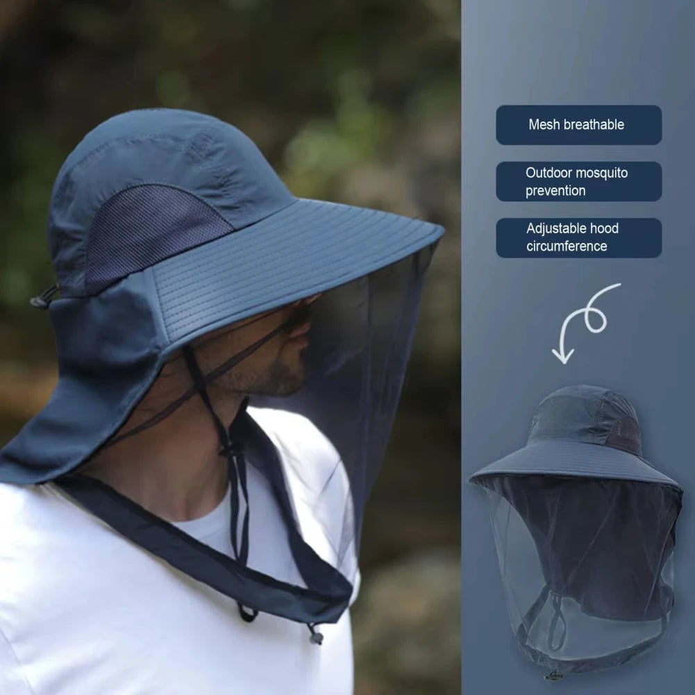 Anti-UV Sports Hat Fishing Insect Protective Cap Breathable Full-Mesh Head Net Hat Camping Hiking Hat Adjustable Unisex Hat