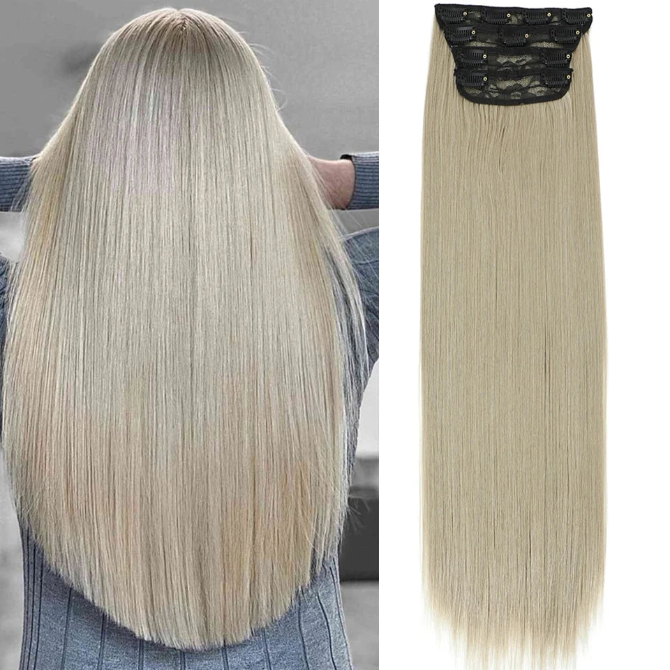 24Inches 200Grams M888 Ombre Blond 27/613 4Clips In Straight Hair Extensions Bio Heat Resistant Soft Nature Synthetic Hairpieces