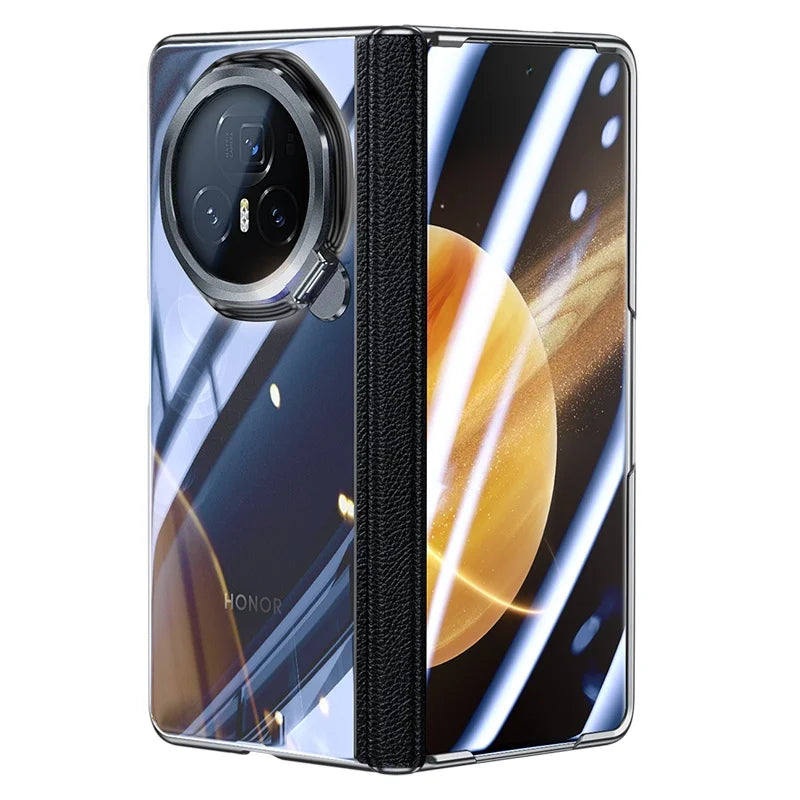 for Honor Magic V3 Protective Case,With 360°Spin Stand,Integrated HD protective film,Rotary shaft protection Phone Case-Black