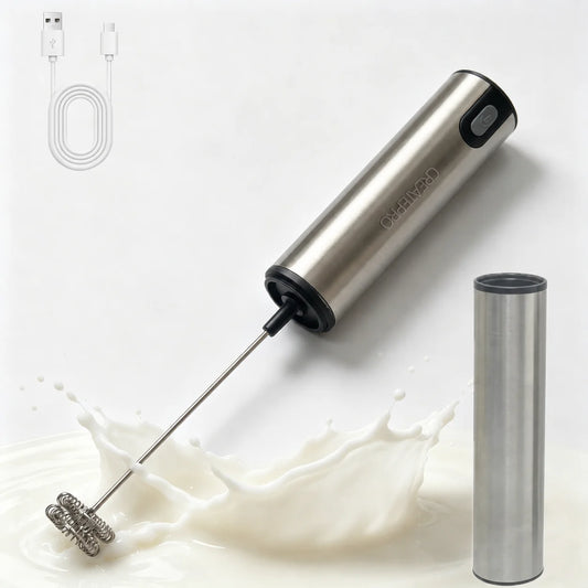 Handheld Electric Milk Frother, Made of Stainless Steel, USB Rechargeable, with a Storage Lid, Suitable for Coffee, Latte