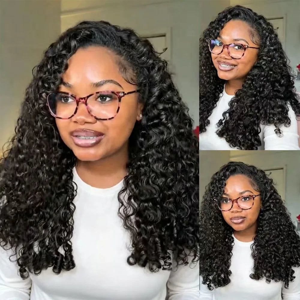 Burmese Curly Half Wig Vietnamese Glueless Raw Human Hair Half Wig With Drawstring Seamless Clips Deep Wave 3 IN 1 Half Wig