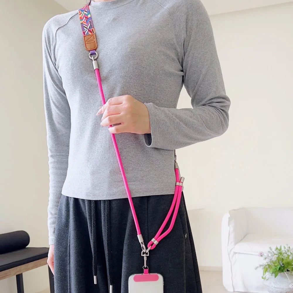 Colorful Adjustable Long Lanyard for Mobile Cell Phone Candy Solid Color Crossbody Necklace Anti-Lost Strap for Phone Universal