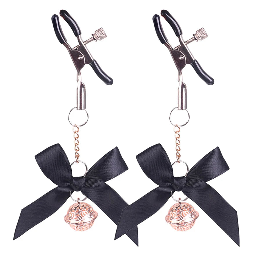 SM Flirting Toy, Nipple Clip with Bell and Bow Knot, Metal Nipple Clip, Nipple Clip with a Little Bel
