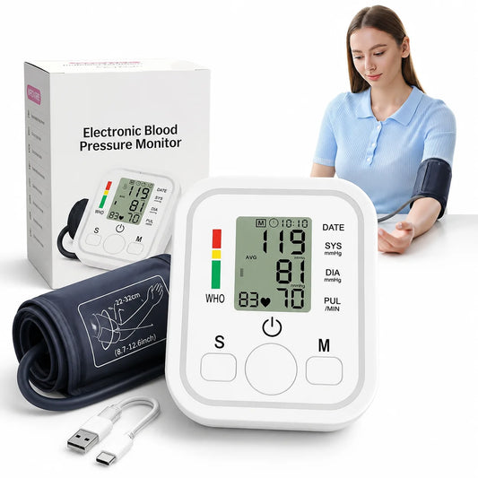 Automatic Upper Arm Blood Pressure Monitor Digital BP Machine with Large LCD Display WHO Color Indicator Pulse Rate Detection Dual User Memory Adjustable Cuff One Touch Operation Type-C and Battery Power Home Health Monitorin