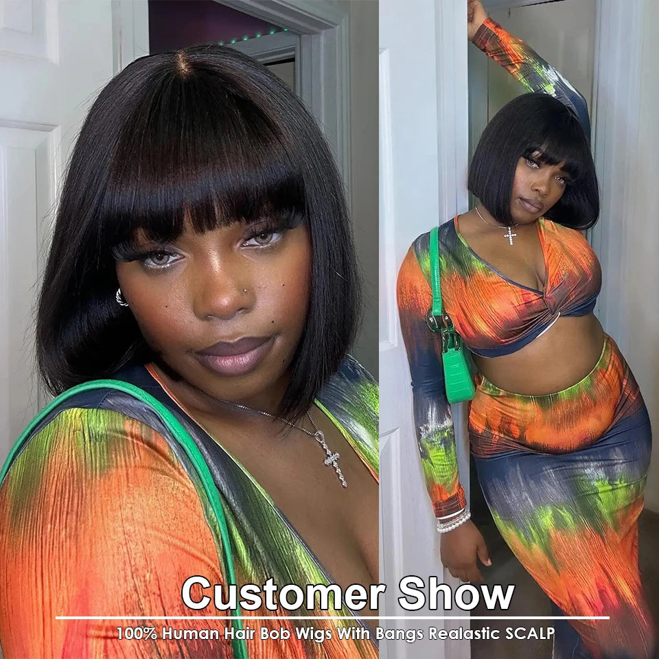 Glueless Highlight P1B/30 Short Bob 3x1 Lace Human Hair Wig Ready To Go Straight Bob With Bangs For Women Beginner Friendly