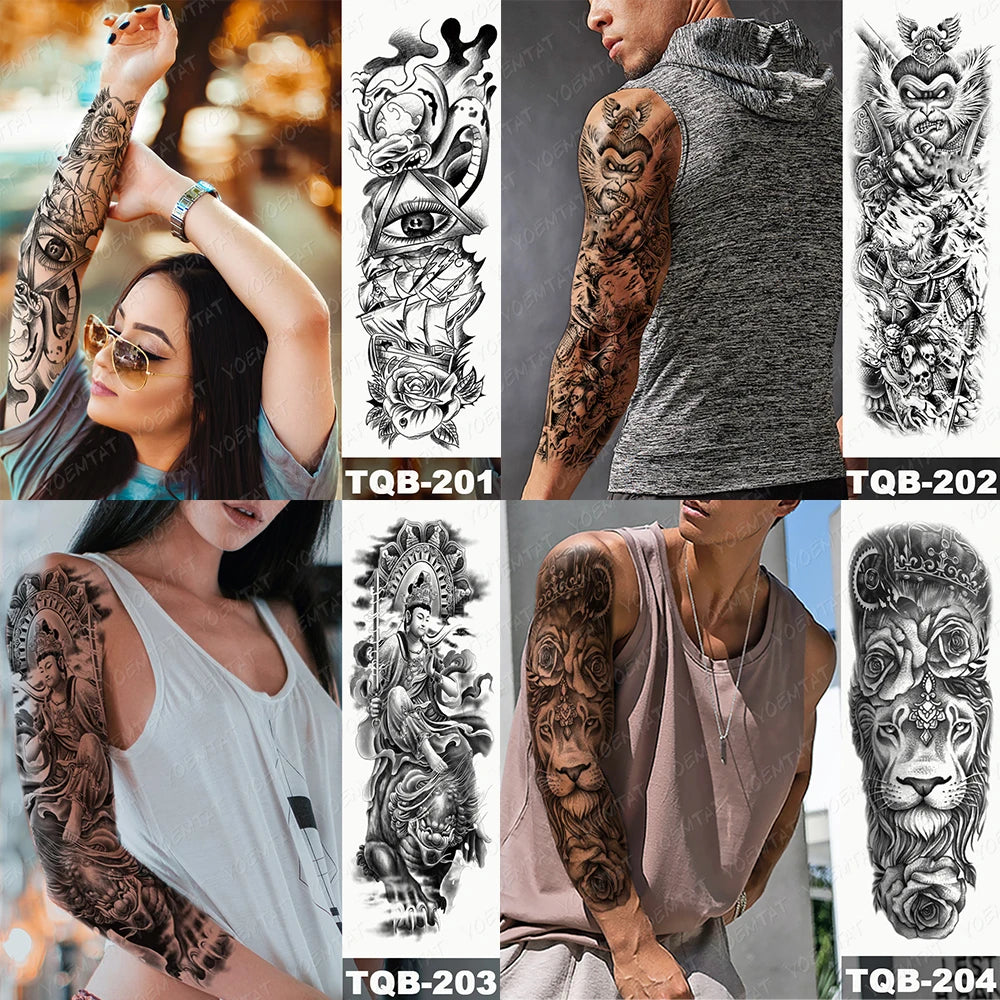Large Arm Sleeve Tattoo Black Maori Totem Waterproof Temporary Tatto Sticker Tribal Flame Body Art Full Fake Tatoo Women Men