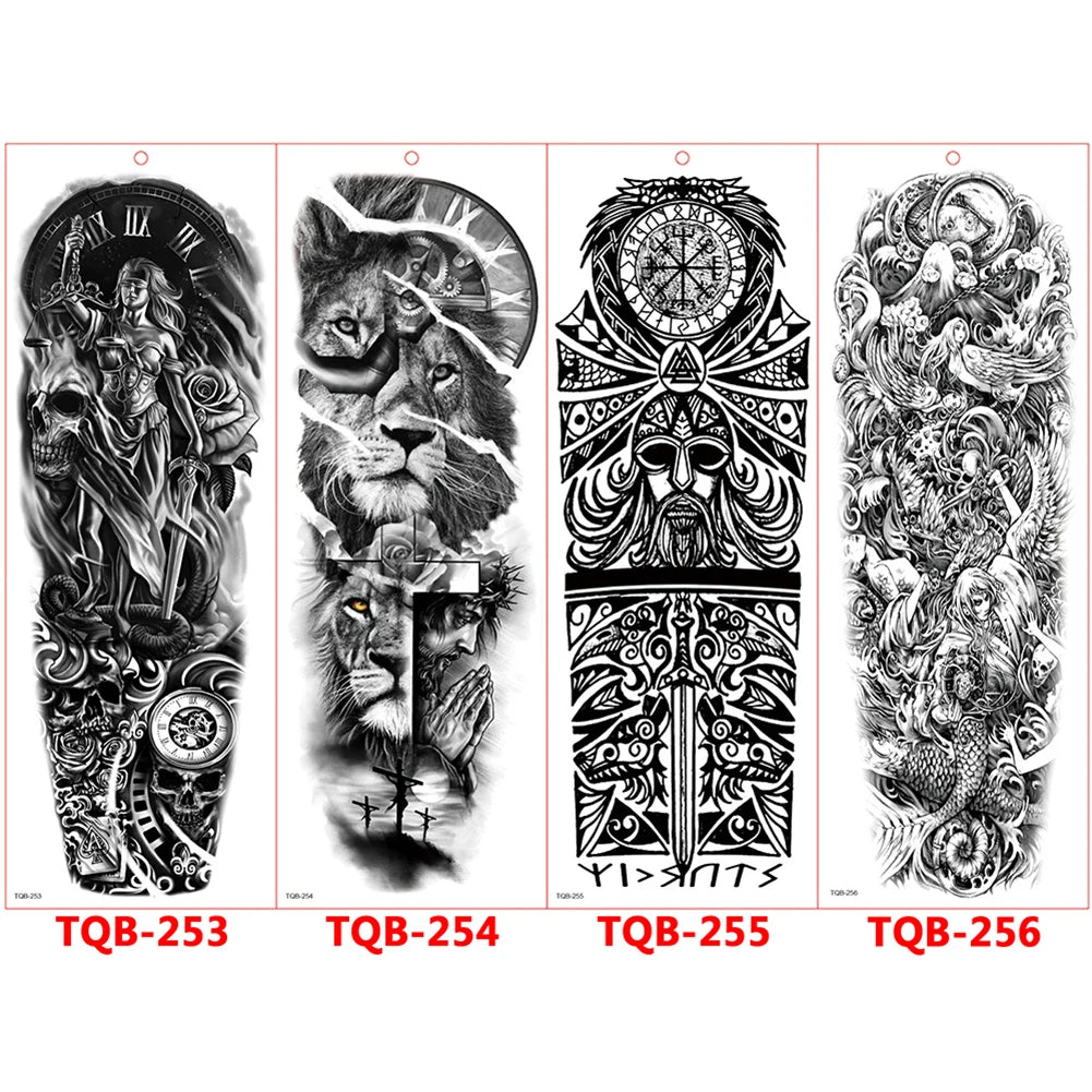 Large Arm Sleeve Tattoo Rose Gear Clock Eye Waterproof Temporary Tatto Sticker Lion Wolf King Body Art Full Fake Tatoo Women Men