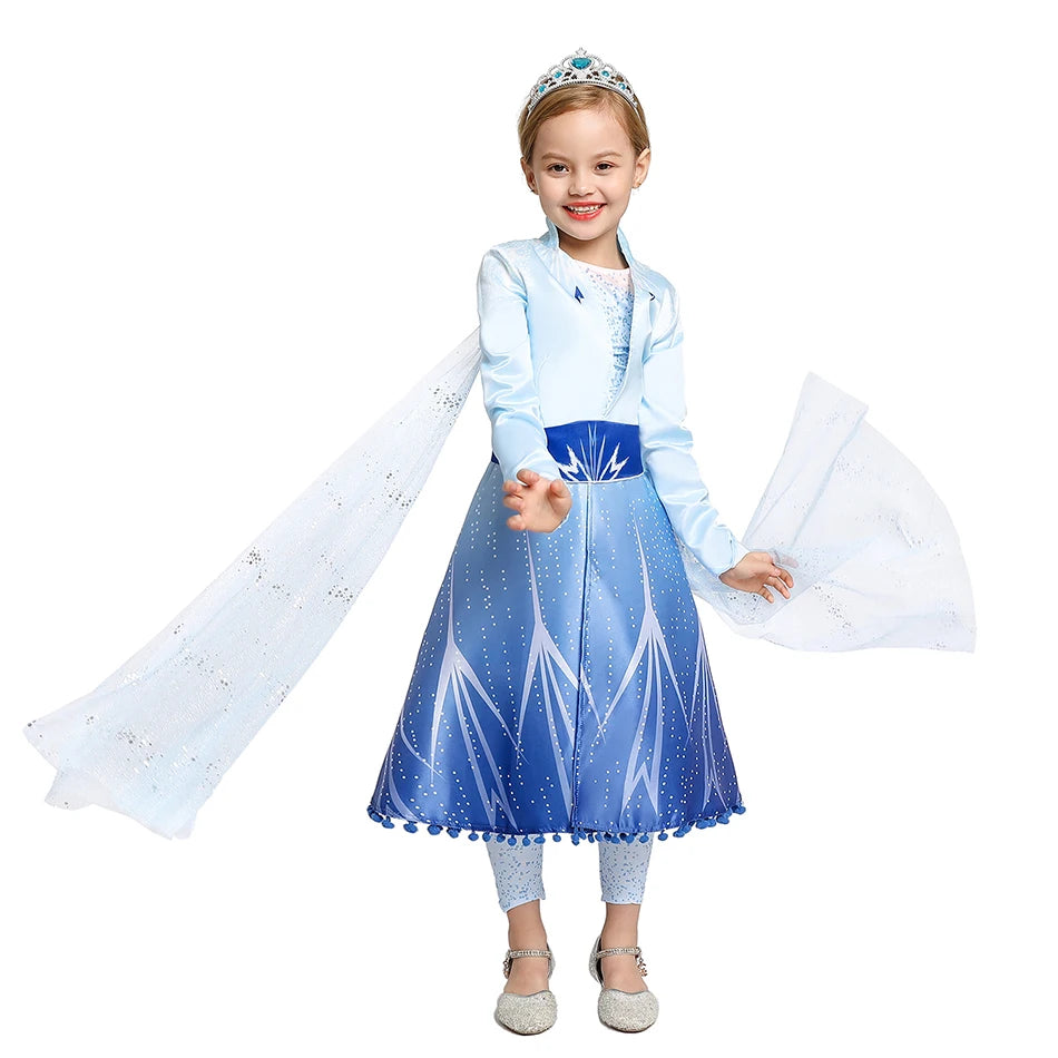 Elsa Anna 2 Dress Girls Princess Carnival Party Halloween Cosplay Costume Snow Queen Vestido Children Clothing For 2-12 Years