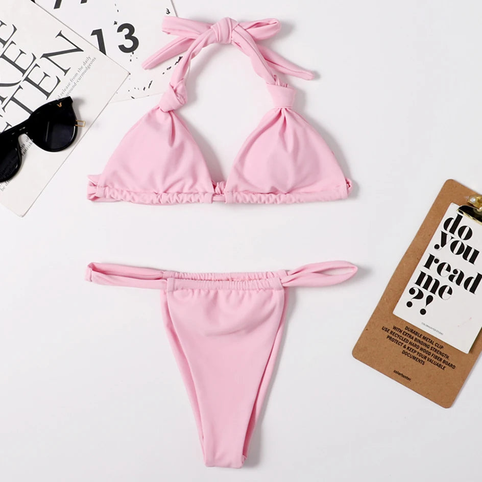 Sexy Micro Bikini 2024 Woman Swimsuit Mini Thong Bikinis Set Beachwear Halter Top Swimwear Women Swimming Wear for Bathing Suit