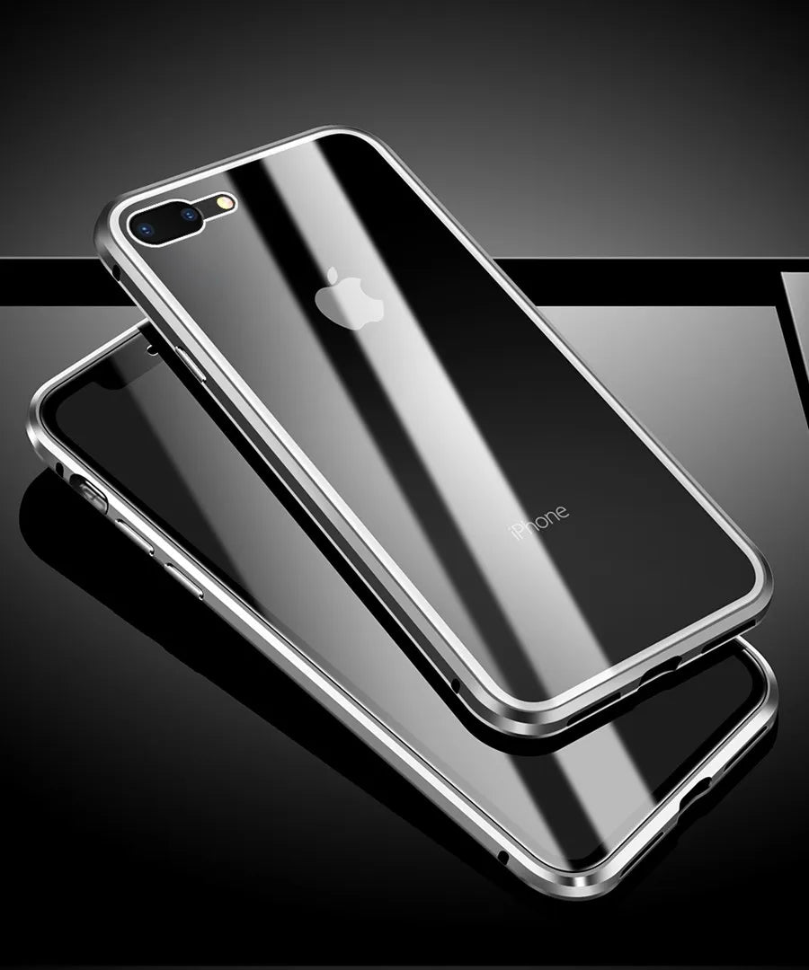 Magnetic Adsorption Case Metal Frame Tempered Glass Back with Built-in Magnet Cover For iPhone 7/8 Plus/iPhone SE 2020 2022