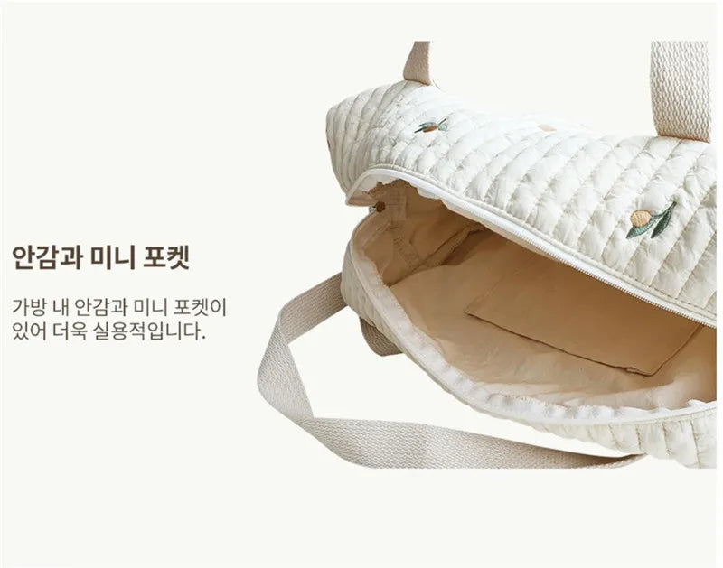 fashion Mommy Bag Baby Diaper Bag Portable Shoulder Bag Embroidery Quilted Stroller Nappy Bag Diaper Storage Large Handbags