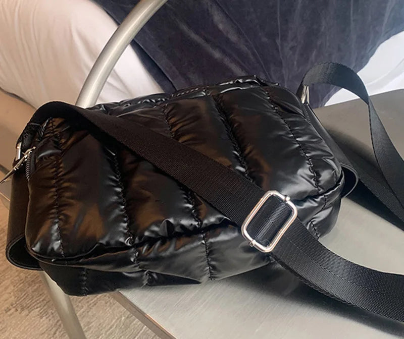 Luxury Space Cotton Shoulder Bags For Women 2021 Winter Crossbody Down Bag Designer Handbag Wide Shoulder Strap Messenger Pack가방