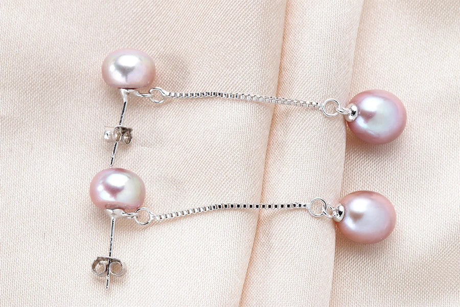 HENGSHENG New Simple 925 Sterling Silver Drop Dangle Earrings Double Natural Freshwater Pearls Fashion Jewelry For Wedding Women