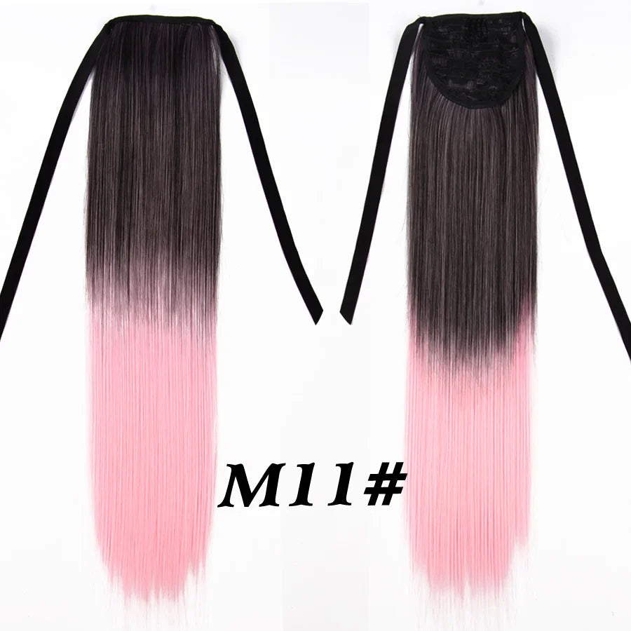 Synthetic Ponytail Long Straight Wrap Around Ponytail Hair Extension Heat-Reistant Fiber Pony Tail Fake Hairpieces For Women