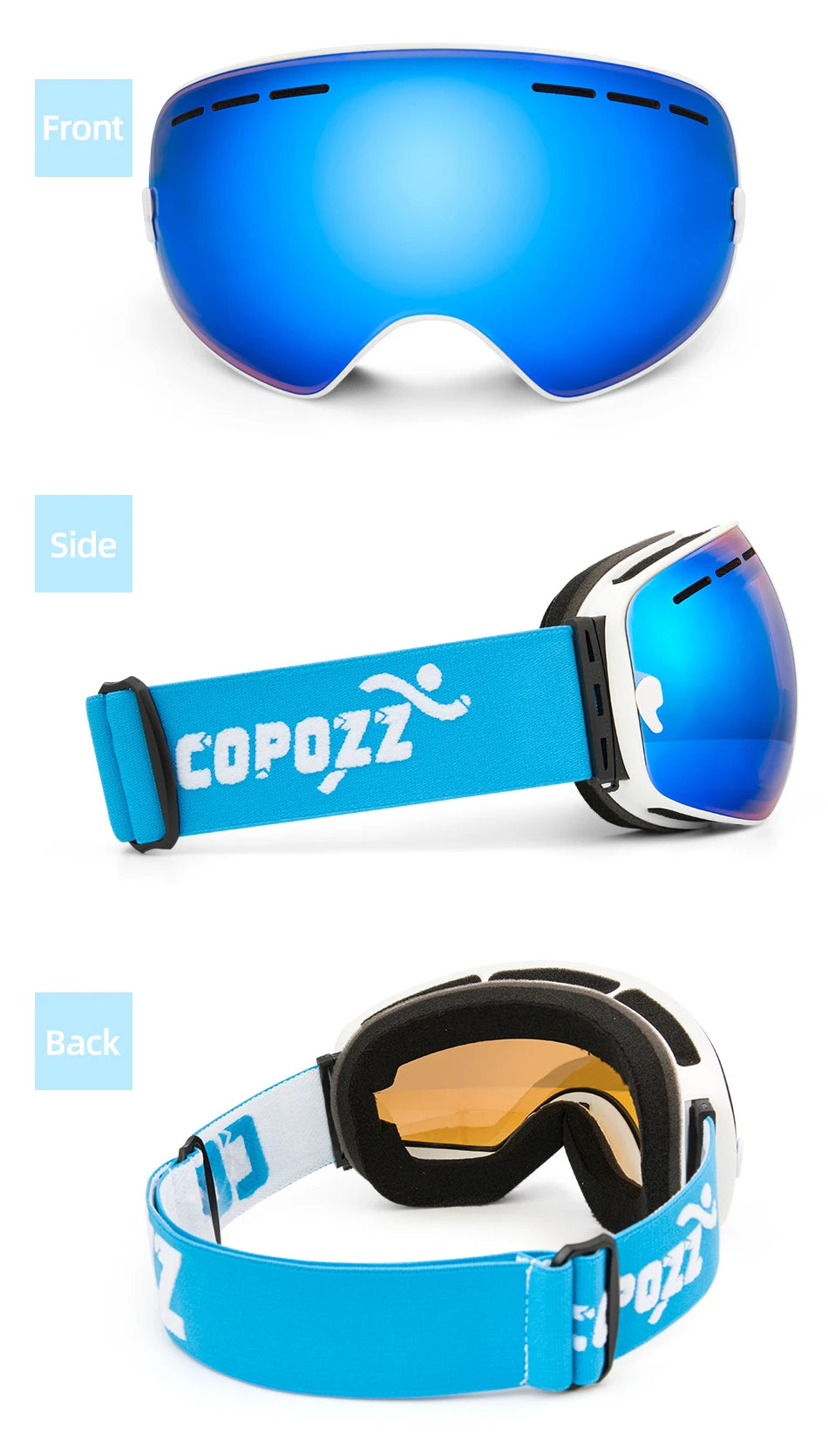 COPOZZ Brand Ski Goggles Men Women Snowboard Goggles Glasses For Skiing UV400 Protection Skiing Snow Glasses Anti-Fog Ski Mask