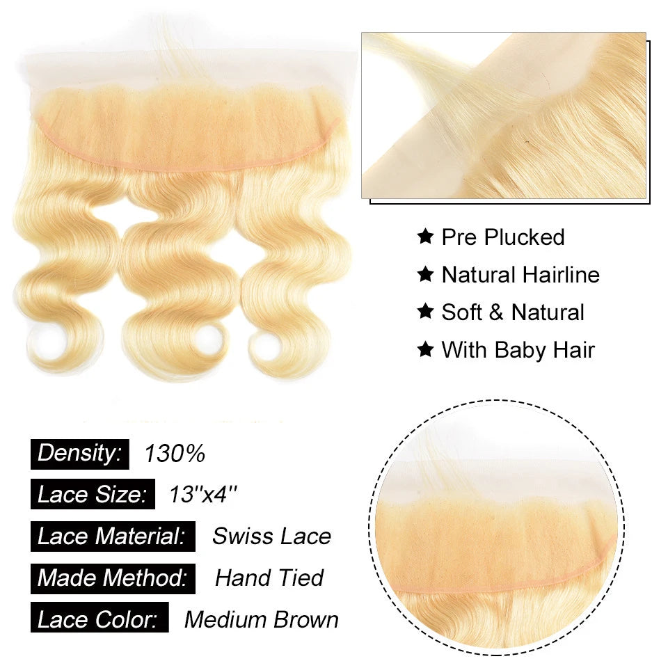 Beaufox 613 Blonde Bundles With Frontal Brazilian Body Wave With Frontal Remy Blonde Human Hair Lace Frontal Closure With Bundle