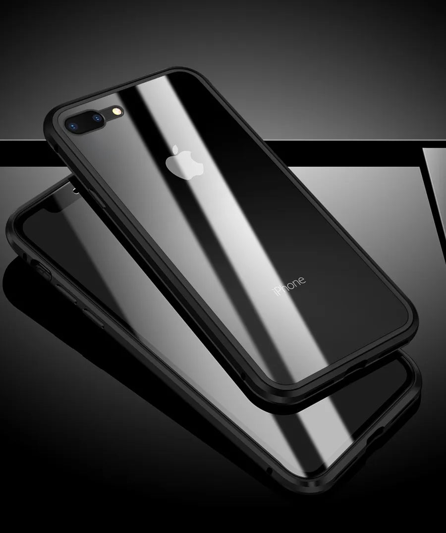 Magnetic Adsorption Case Metal Frame Tempered Glass Back with Built-in Magnet Cover For iPhone 7/8 Plus/iPhone SE 2020 2022