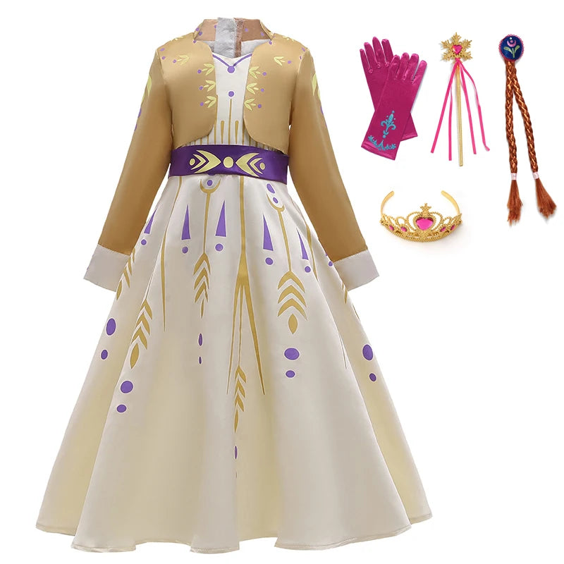 Elsa Anna 2 Dress Girls Princess Carnival Party Halloween Cosplay Costume Snow Queen Vestido Children Clothing For 2-12 Years