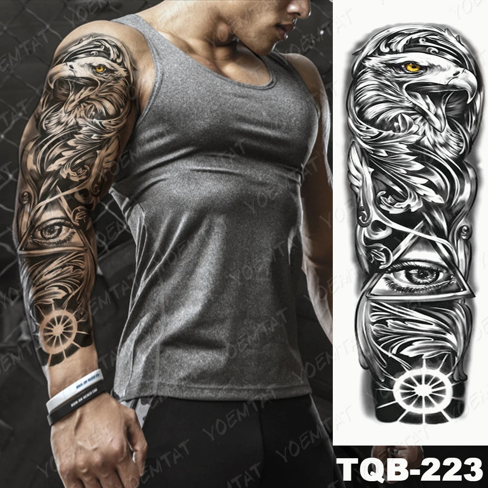 Large Arm Sleeve Tattoo Black Maori Totem Waterproof Temporary Tatto Sticker Tribal Flame Body Art Full Fake Tatoo Women Men