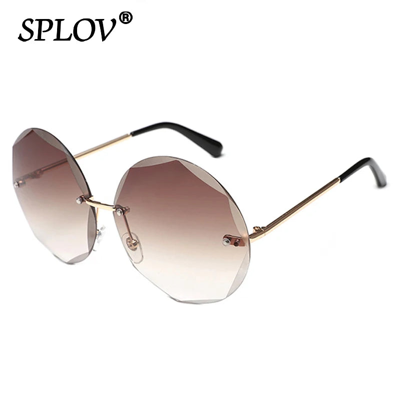 Round Rimless Sunglasses Women Men Vintage Oversized Gradient Sun Glasses Ladies Luxury Shades Female Stylish Eyewear Oculos