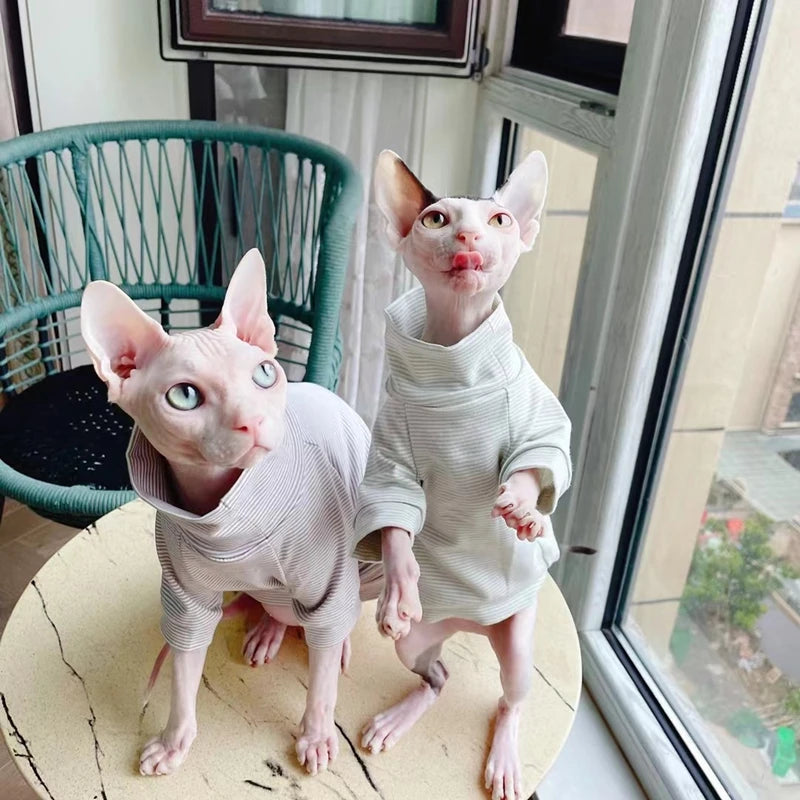 Cotton Sphinx Cat Dog Clothes For Small Puppy Hairless Cat Sweatshirt Clothing Stripe Pet Costume Kittens Jumpsuit Autumn Winter