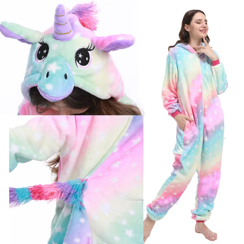 New Animal Unicorn Pajamas Adults Winter Sleepwear Kigurumi Wolf Panda Unicornio Pyjamas Women Onesie Anime Costumes Jumpsuit
