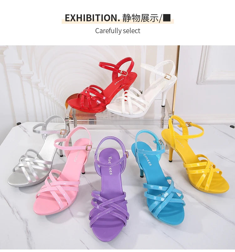 High Heel Sandals Women Shoes 2020 Summer New Slippers Red Fine Heel Patent Leather Women Open Toe Plus Size Sexy Ladies Banquet