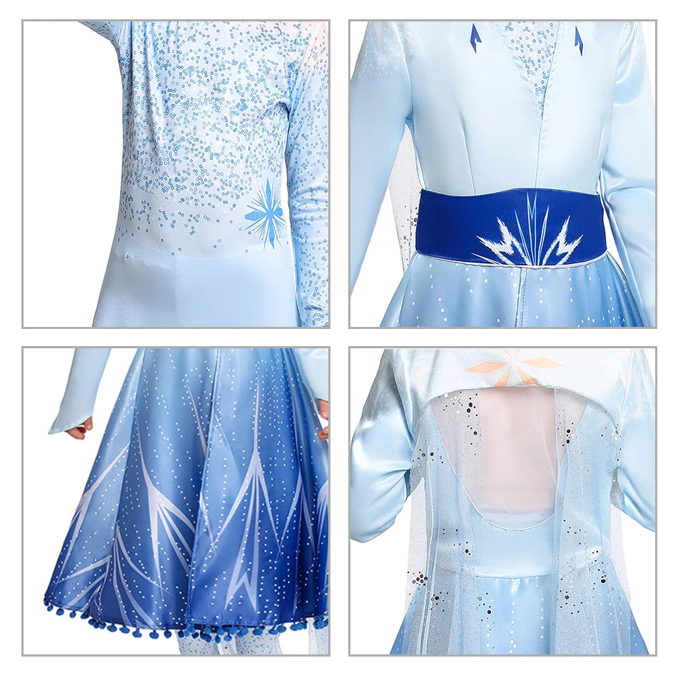 Elsa Anna 2 Dress Girls Princess Carnival Party Halloween Cosplay Costume Snow Queen Vestido Children Clothing For 2-12 Years