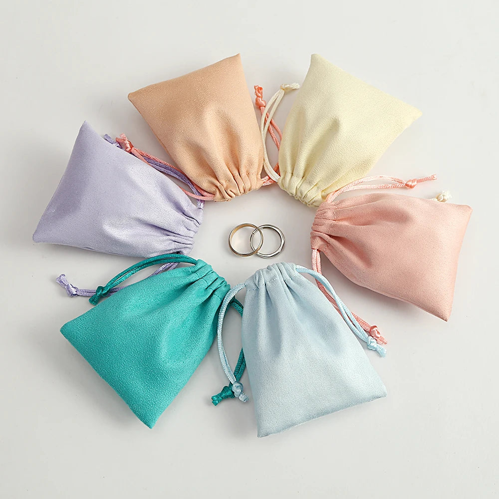 50pcs 7x9cm Light Blue Flannel Drawstring Packing Jewelry Packaging Display Luxury Velvet Suede Pouches Wedding Favors Gift Bags