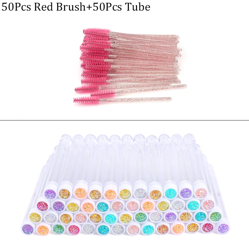 50Pcs Eyelash Brush Mascara Tube Crystal Eyebrow Brushes Disposable Comb Dust-proof Lash Extension Supplies Cosmetic Makeup Tool