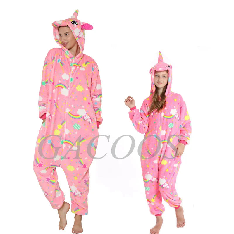 New Animal Unicorn Pajamas Adults Winter Sleepwear Kigurumi Wolf Panda Unicornio Pyjamas Women Onesie Anime Costumes Jumpsuit