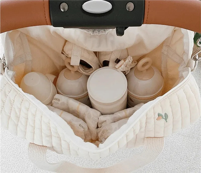 fashion Mommy Bag Baby Diaper Bag Portable Shoulder Bag Embroidery Quilted Stroller Nappy Bag Diaper Storage Large Handbags