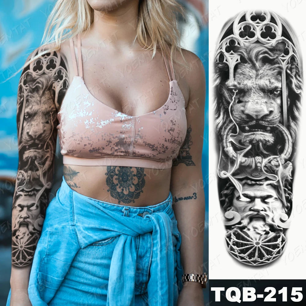 Large Arm Sleeve Tattoo Black Maori Totem Waterproof Temporary Tatto Sticker Tribal Flame Body Art Full Fake Tatoo Women Men