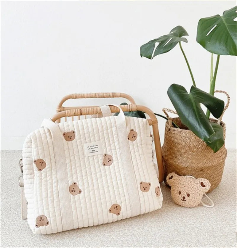 fashion Mommy Bag Baby Diaper Bag Portable Shoulder Bag Embroidery Quilted Stroller Nappy Bag Diaper Storage Large Handbags