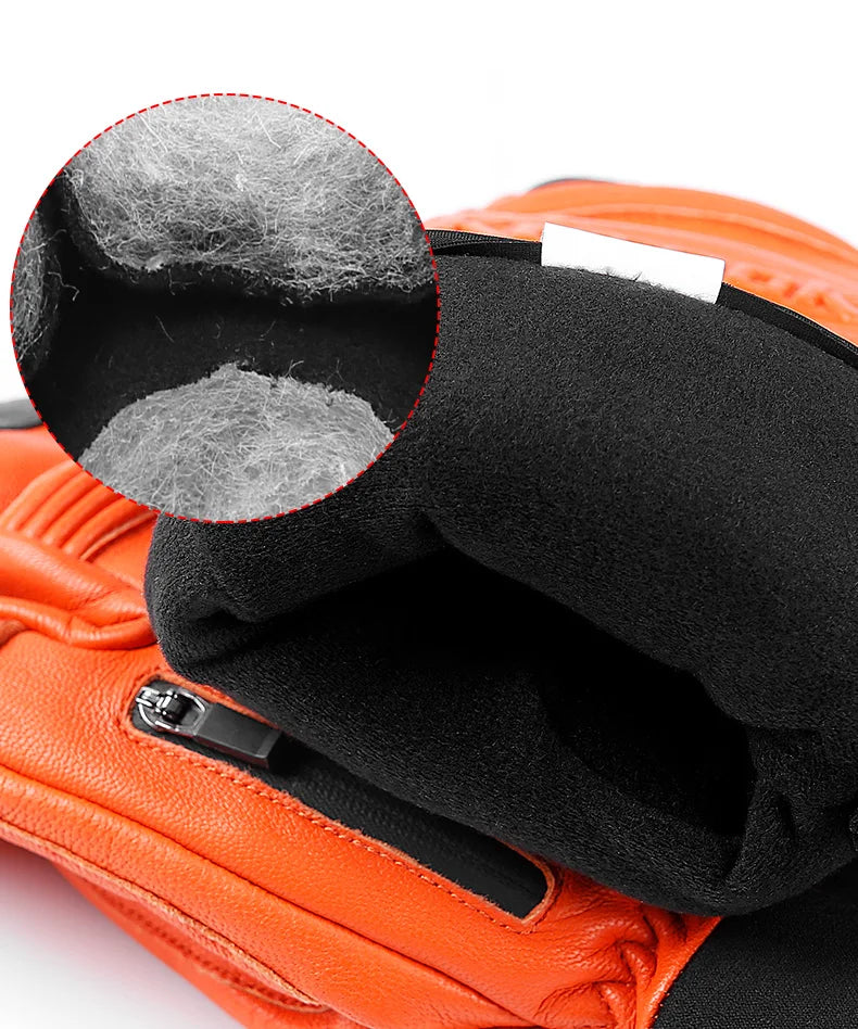 KUTOOK Goatskin Leather Ski Gloves Mittens Waterproof Thicken Winter Snow Snowboard Gloves Thermal Warm Skiing Gloves for Men