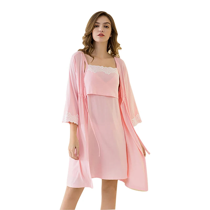 2Pcs/Set Pregnancy Maternity Pajamas Sleepwear Nursing Pregnant Pajamas Breastfeeding Nightgown Elegant Maternity Nursing Dress