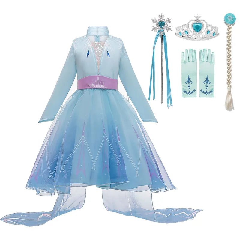 Elsa Anna 2 Dress Girls Princess Carnival Party Halloween Cosplay Costume Snow Queen Vestido Children Clothing For 2-12 Years