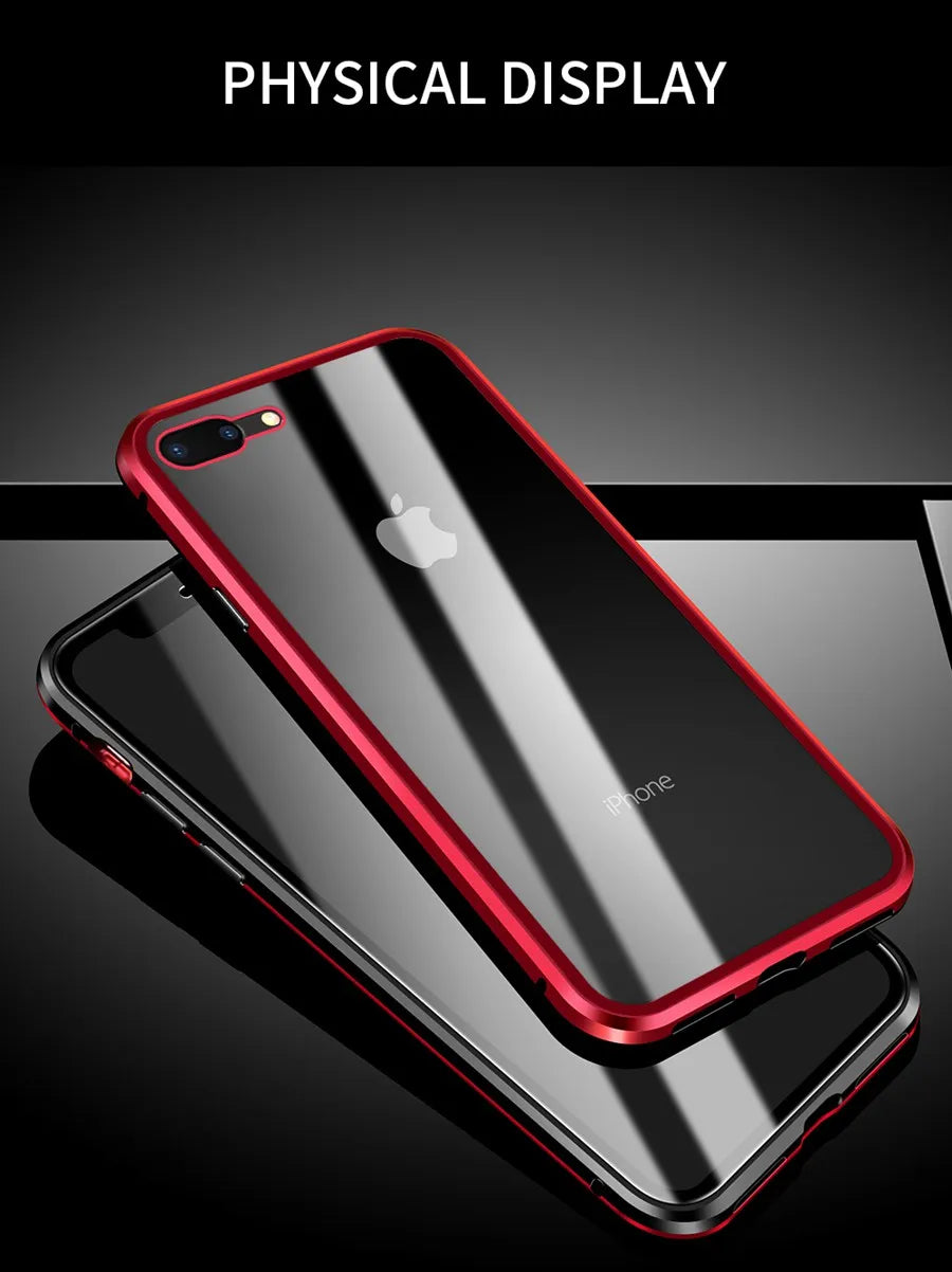 Magnetic Adsorption Case Metal Frame Tempered Glass Back with Built-in Magnet Cover For iPhone 7/8 Plus/iPhone SE 2020 2022