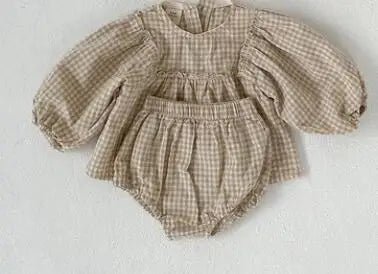 MILANCEL Baby Girls Clothes Plaid Infant Girls Clothes Set Puff Sleeve Blouse and Bloomer Toddler Girls Suit