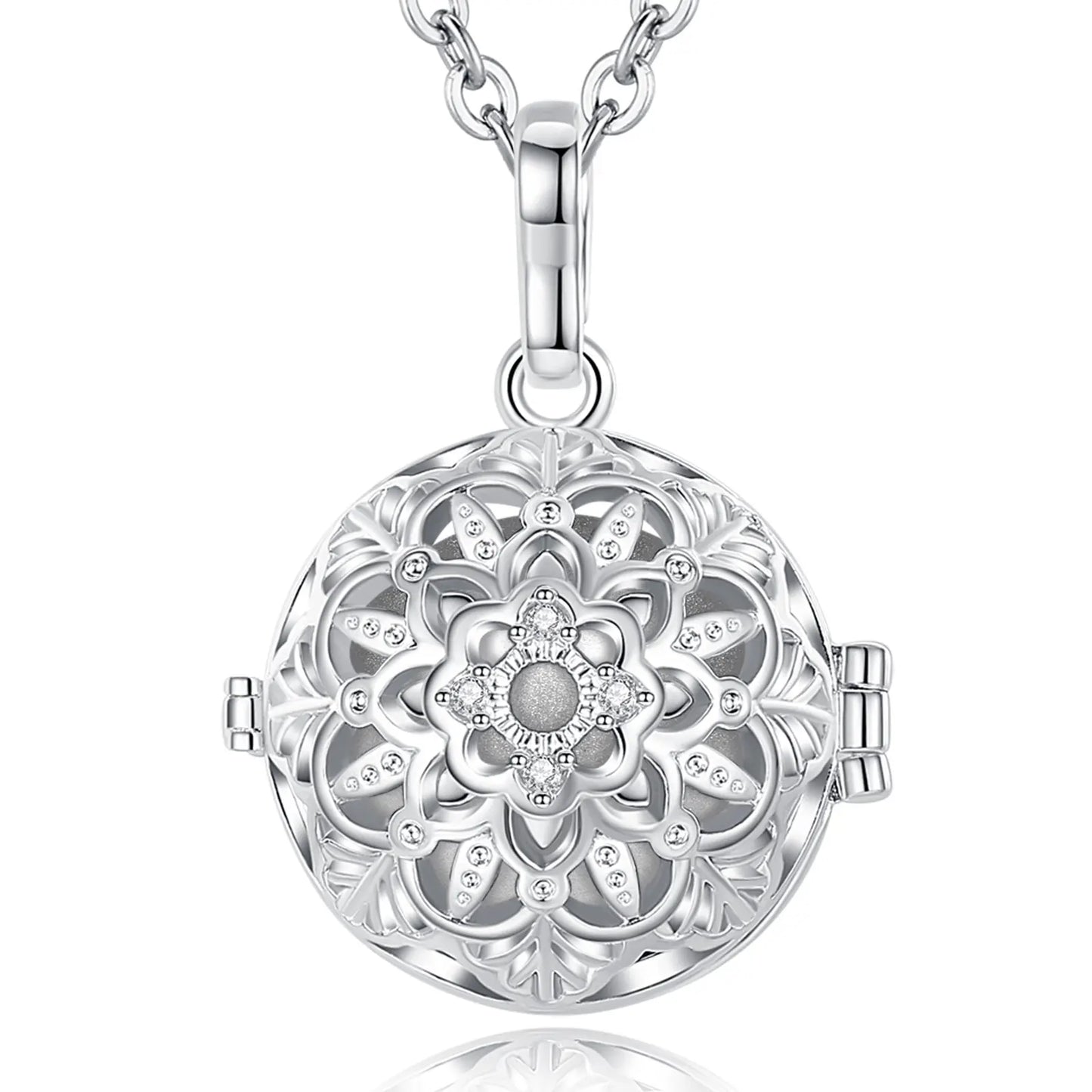 Eudora 18mm Harmony Ball Lotus Flower Cage Pendant Pregnancy Chime Bola Angel Caller Necklace Fashion Jewelry for Women gift