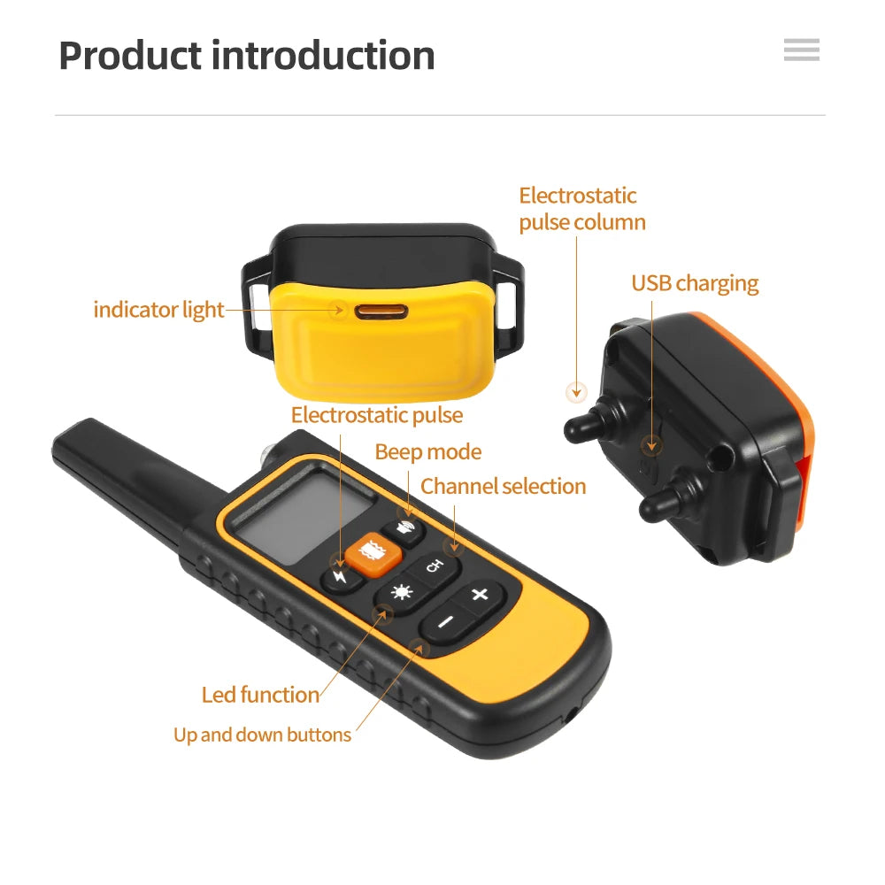 Electric Dog Training Collar 800m Distance Remote Control Dog Trainer rechargeable Dog Collar Anti Barking Collar for Dogs
