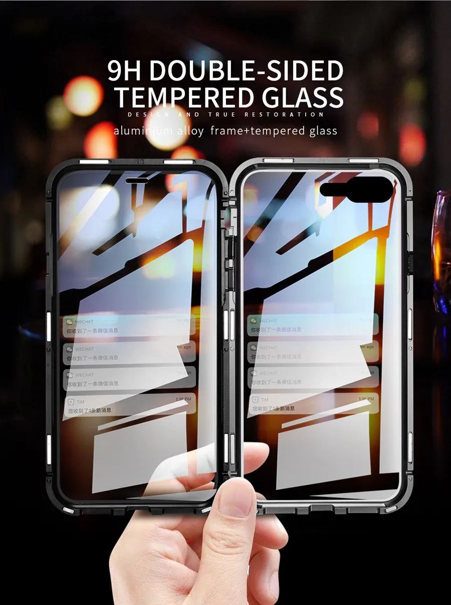 Magnetic Adsorption Case Metal Frame Tempered Glass Back with Built-in Magnet Cover For iPhone 7/8 Plus/iPhone SE 2020 2022
