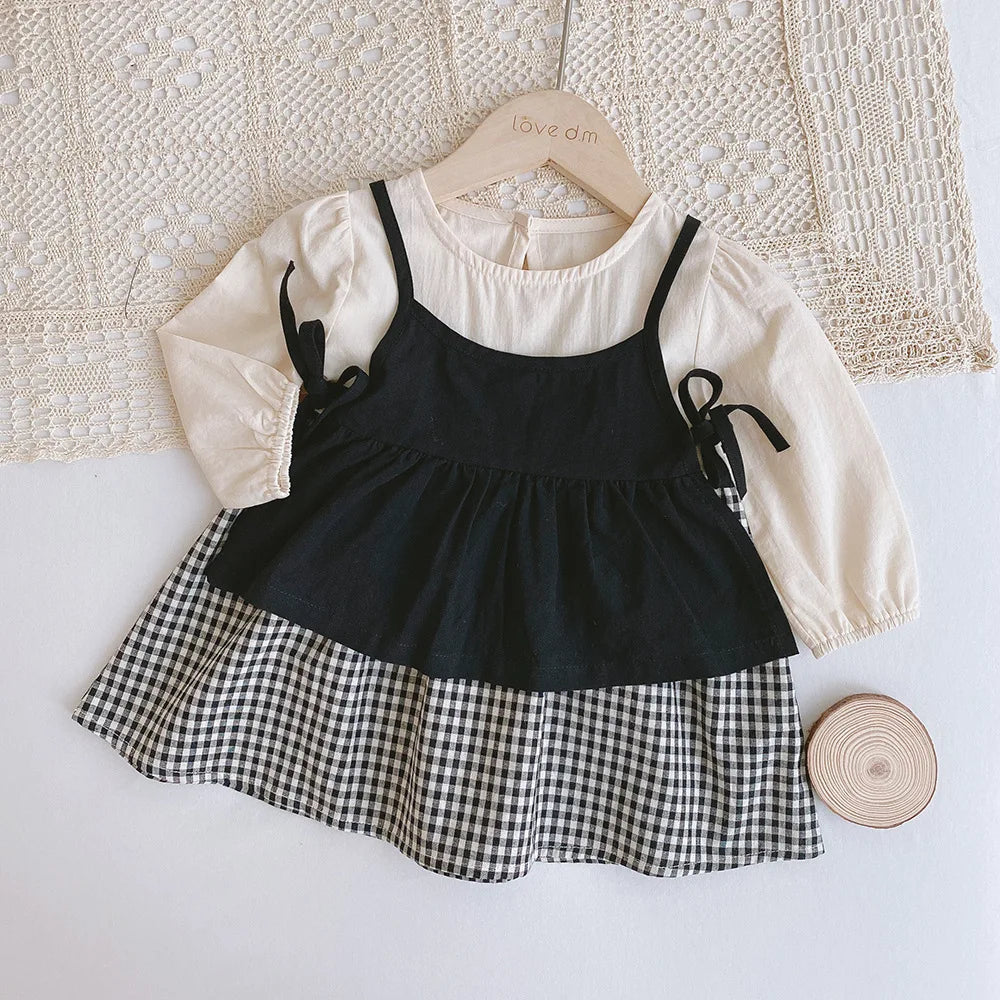 2026 Autumn Baby Clothes 2pcs Set Siblings Clothes Infant Girls Bodysuit Big Sisters Dress Toddler Suit