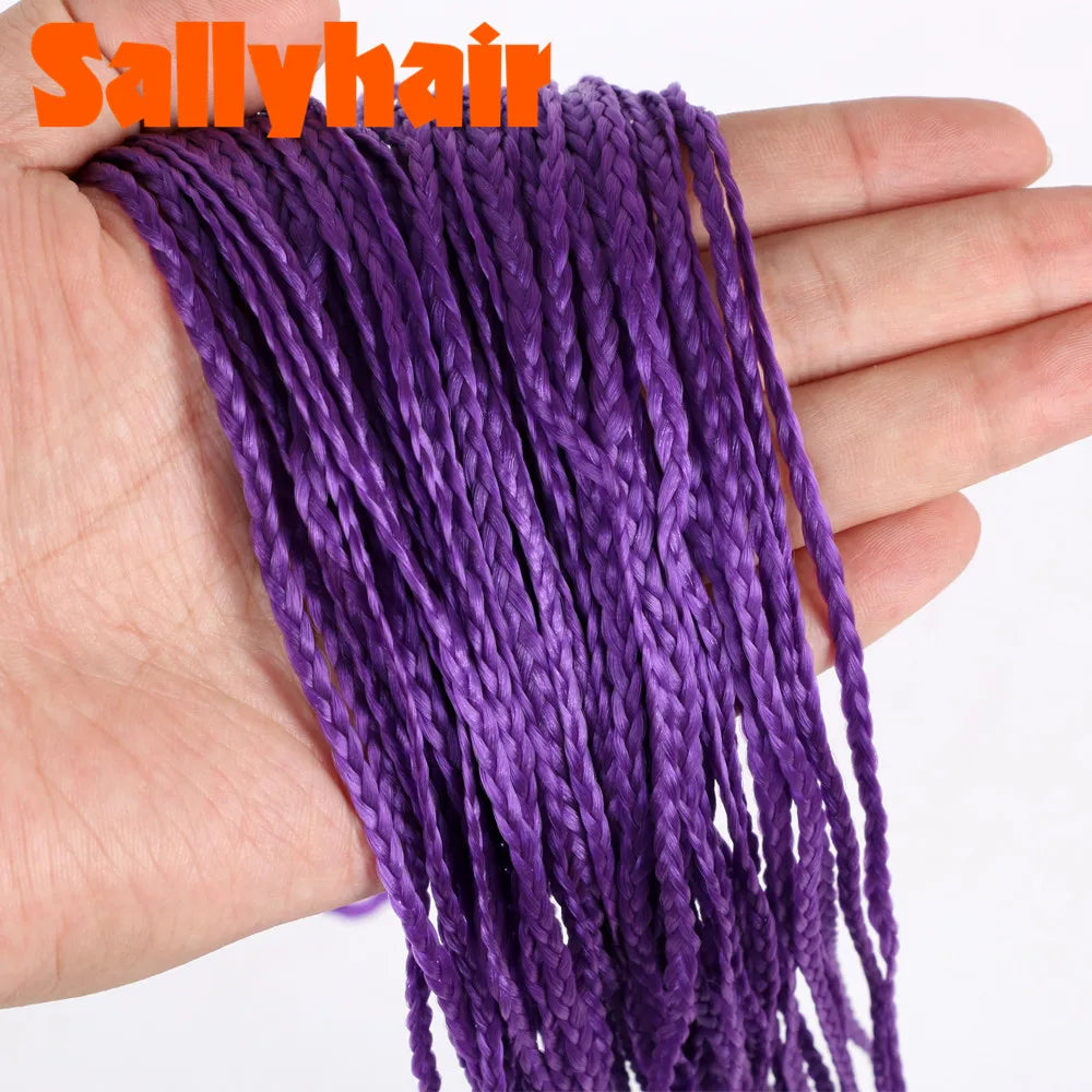 Sallyhair Synthetic Braids Thin Box Braids Crochet Braiding Hair Colorful Zizi Braids Extensions Grey Pink Black Brown Hair