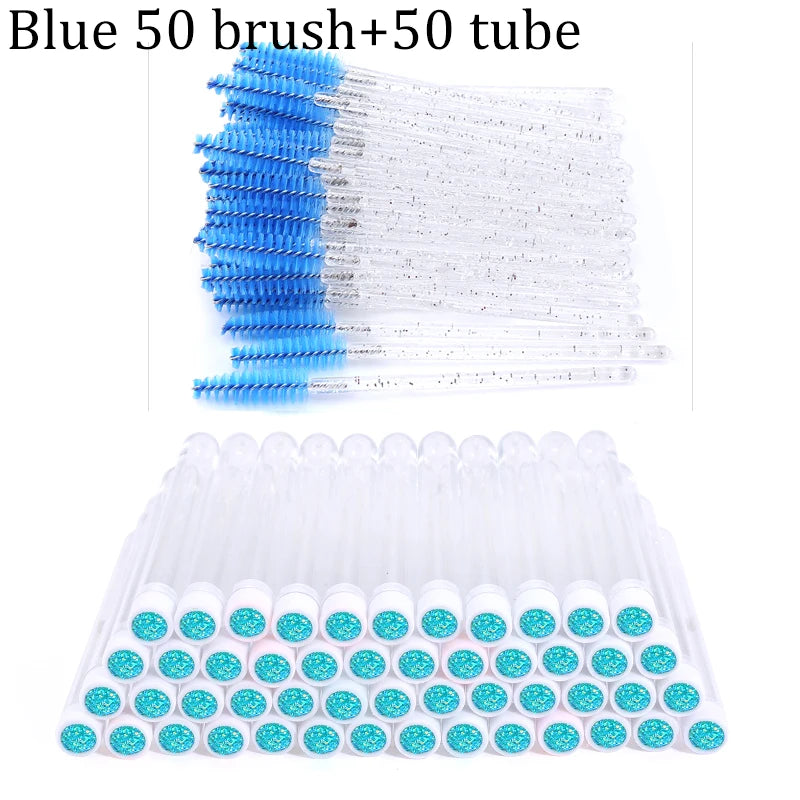 50Pcs Eyelash Brush Mascara Tube Crystal Eyebrow Brushes Disposable Comb Dust-proof Lash Extension Supplies Cosmetic Makeup Tool