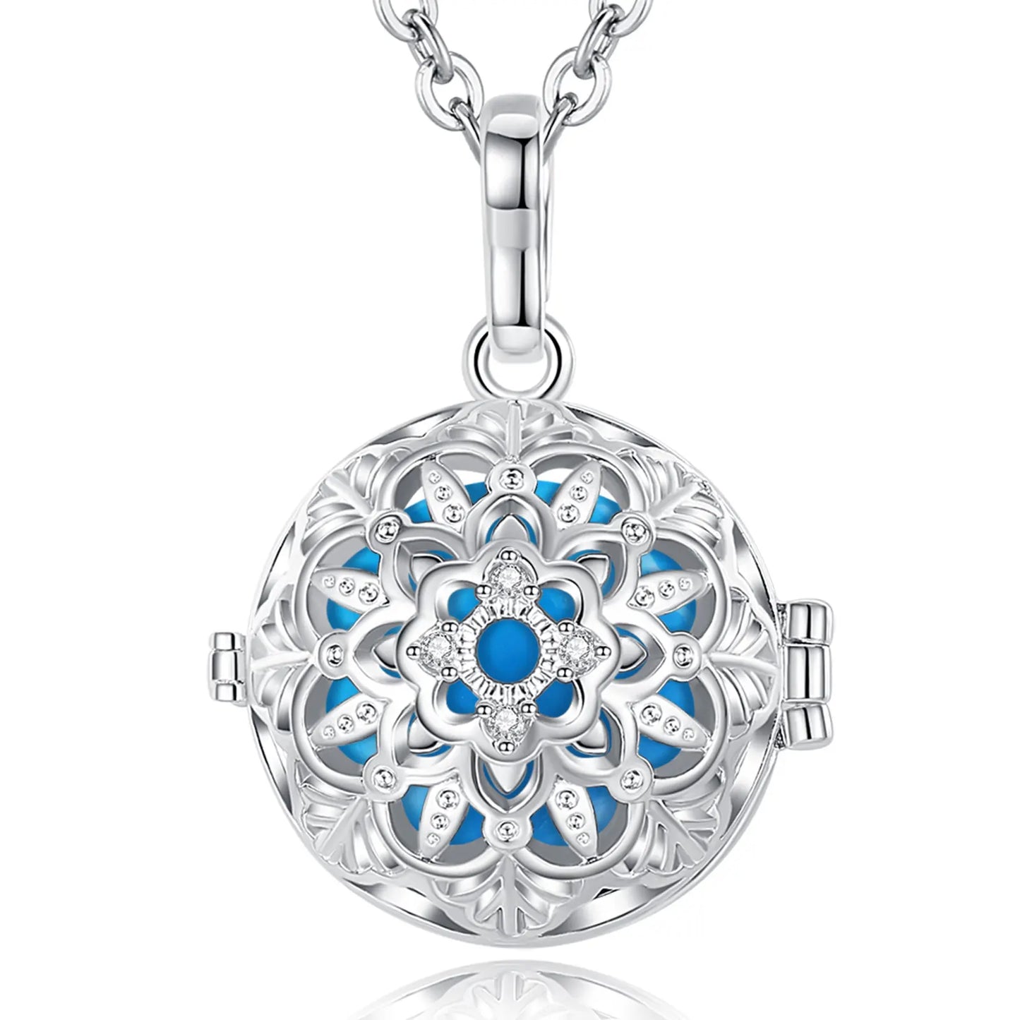 Eudora 18mm Harmony Ball Lotus Flower Cage Pendant Pregnancy Chime Bola Angel Caller Necklace Fashion Jewelry for Women gift