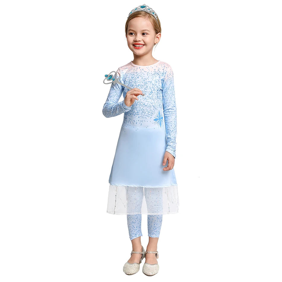 Elsa Anna 2 Dress Girls Princess Carnival Party Halloween Cosplay Costume Snow Queen Vestido Children Clothing For 2-12 Years